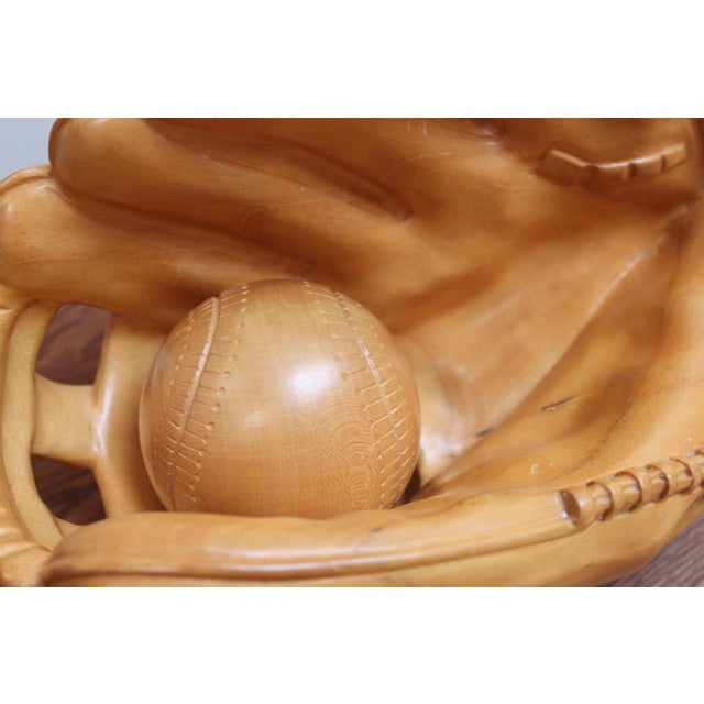 Wood Trompe l'Oeil Sculpture of a Baseball Glove- Alfonso Bini For Sale - Image 7 of 7