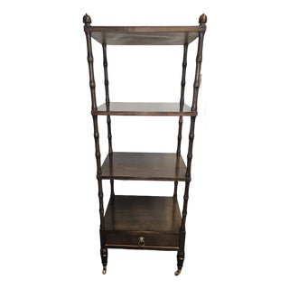 Solid Wood Three Tier Bamboo Turned Etagere With Drawer For Sale