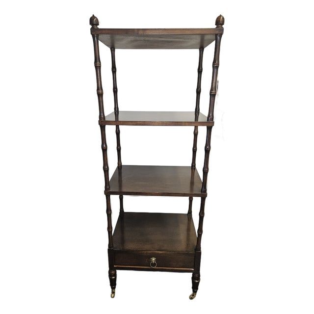 Solid Wood Three Tier Bamboo Turned Etagere With Drawer For Sale