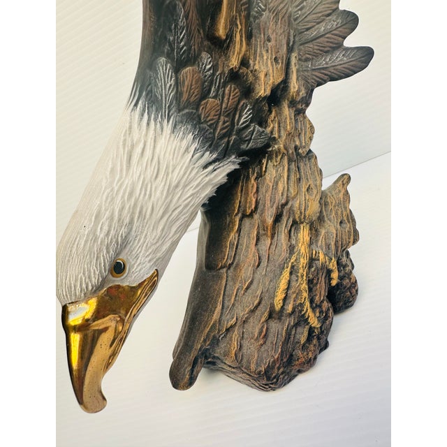 Coffee Vintage Hand-Painted Porcelain Bald Eagle Sculpture, Americana Decor, 12” For Sale - Image 8 of 10