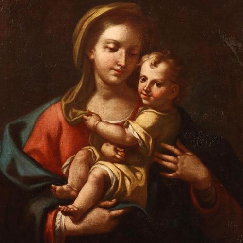 Virgin Mary with Child, Oil on Canvas, 17th Century For Sale - Image 3 of 11