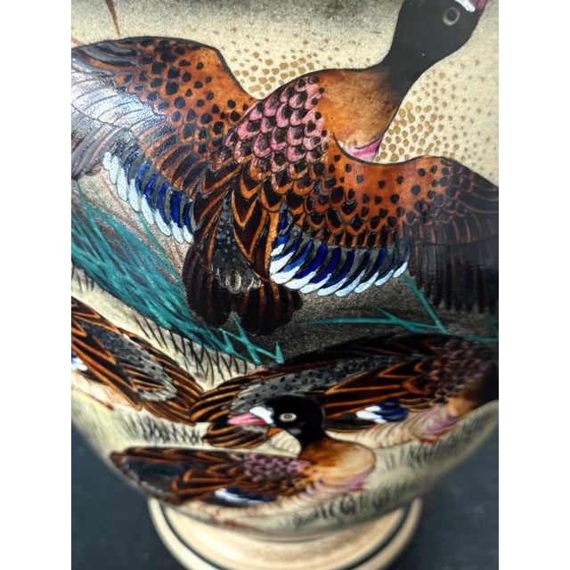 Large Japanese Ceramic Vase with Flying Autunm Geese by Kinkozan Studio For Sale - Image 14 of 17