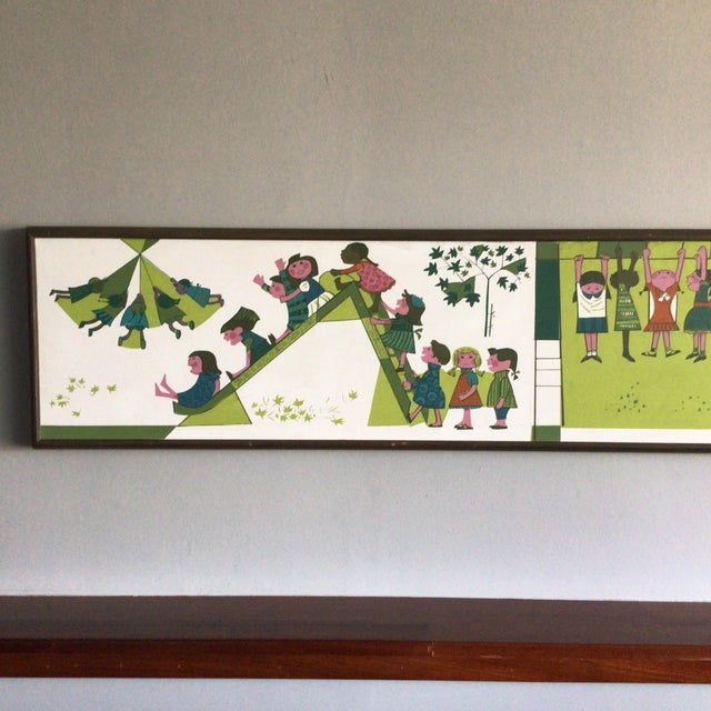 Here is a 1963 David Weidman Mid Century Modern silkscreened vinyl on Masonite framed picture. It shows children playing...