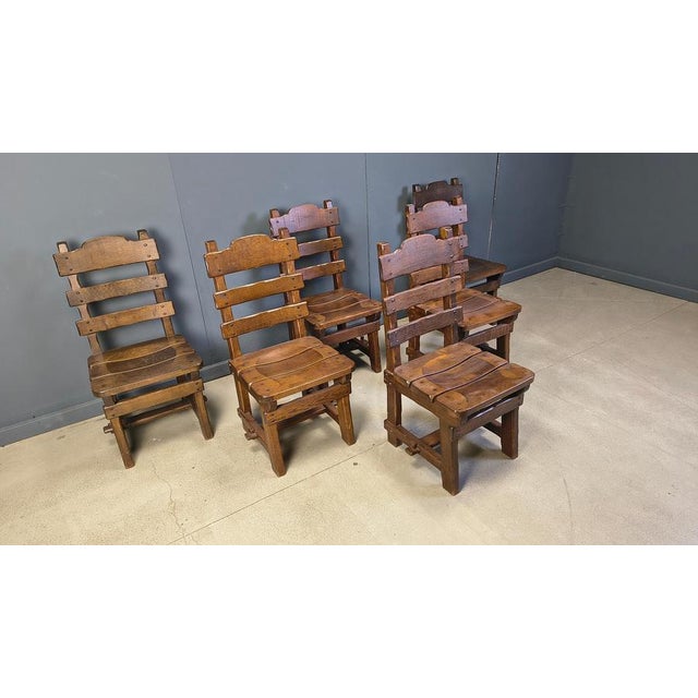 Brown Vintage Brutalist Dining Chairs, 1960s, Set of 6 For Sale - Image 8 of 14