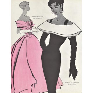 Mid-Century 1953 Haute Couture Givenchy, Balmain Fashion Print For Sale