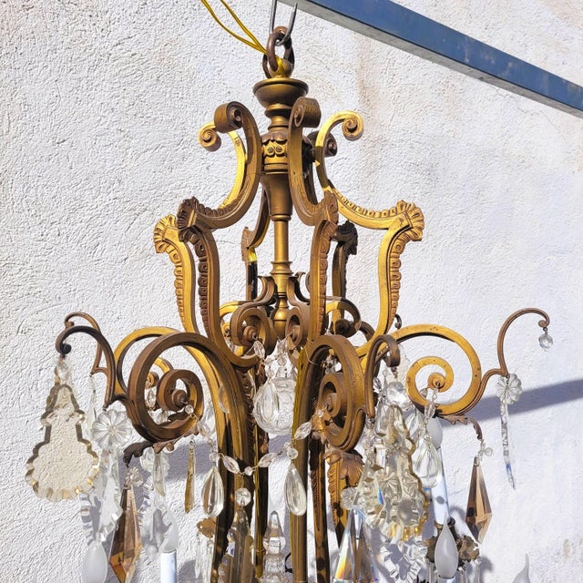 Large 20th Century Chandelier in Bronze and Crystal For Sale - Image 5 of 17