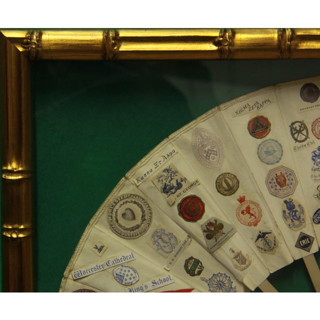 Fan Sz: 9 3/4"H x 19"W Frame Sz: 12 3/4"H x 21 3/4"W w/ gilt bamboo frame