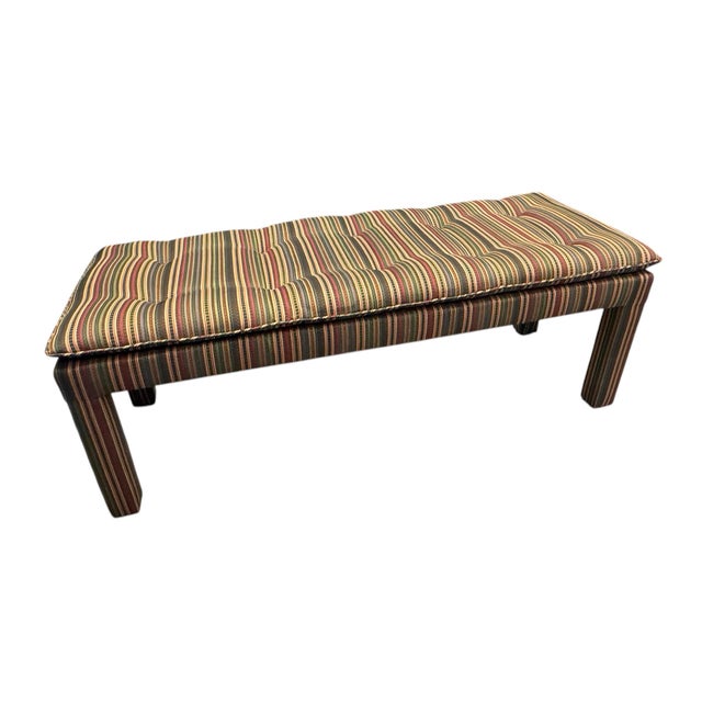 Long parsons style upholstered bench. Tufted pillow top. Upholstered square legs. 54" across. Works great at the end of a...
