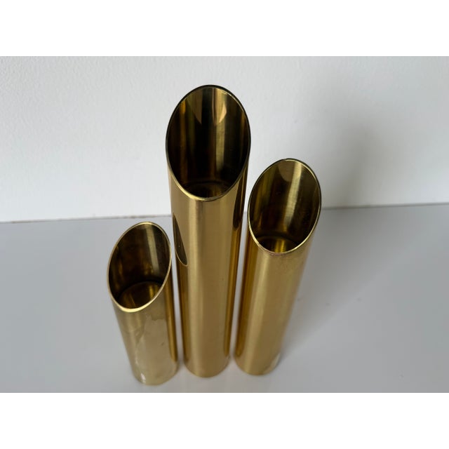 Mid Century Modern Danish Brass Cylinder Candle Holders – Set of 3 For Sale In Miami - Image 6 of 10