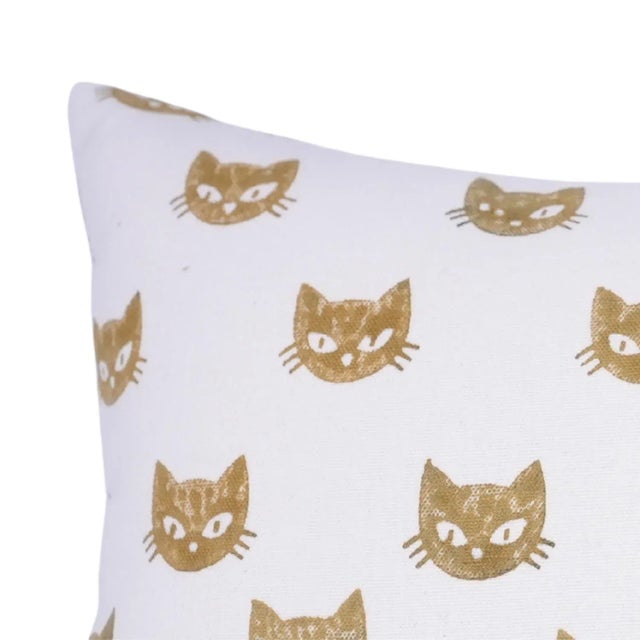 Art Deco Fabdivine Halloween Kitty Block Print Pillow Cover Handcrafted Cotton Throw for Home Styling Size 12x20- Kitty For Sale - Image 3 of 5