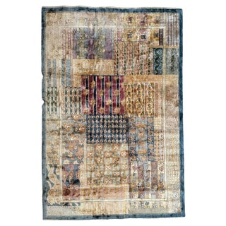 Vintage Chinese Art Deco Silk Rug, 1990s For Sale