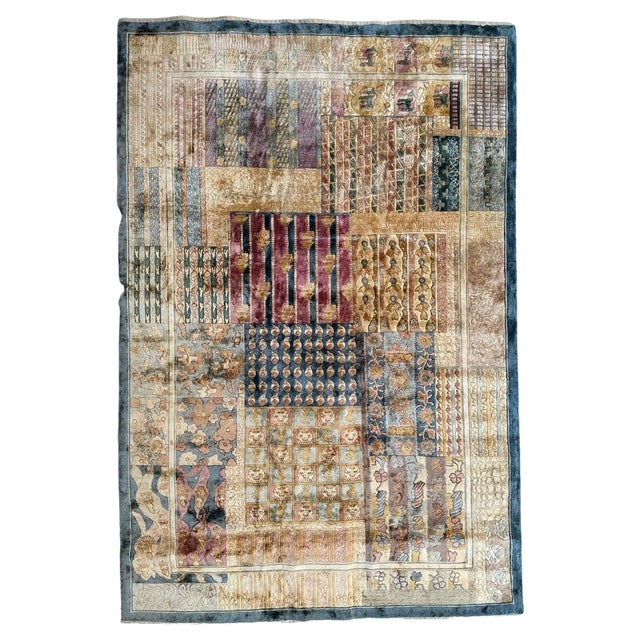 Vintage Chinese Art Deco Silk Rug, 1990s For Sale