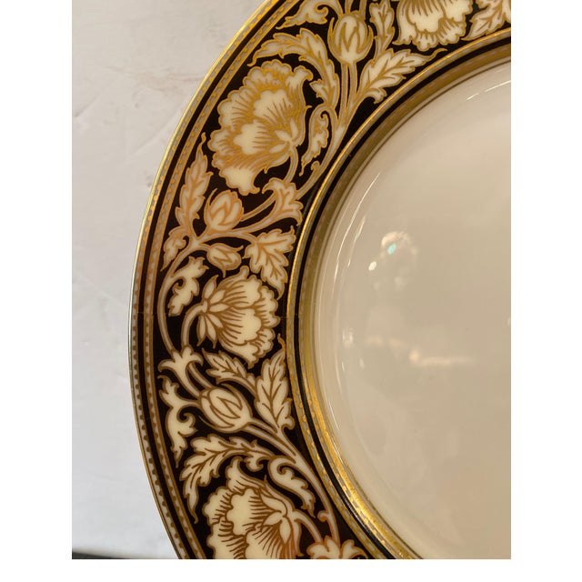 English Set of 12 Elaborate Black and Gilt Service Place 1920's For Sale - Image 3 of 9
