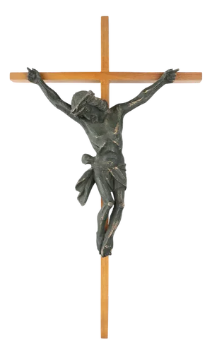 Antique Realistic Wooden Crucifix, France, 1850