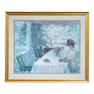 "On the Porch" - Late 20th Century Impressionist Print of Original Oil Painting on Canvas Signed, Framed For Sale