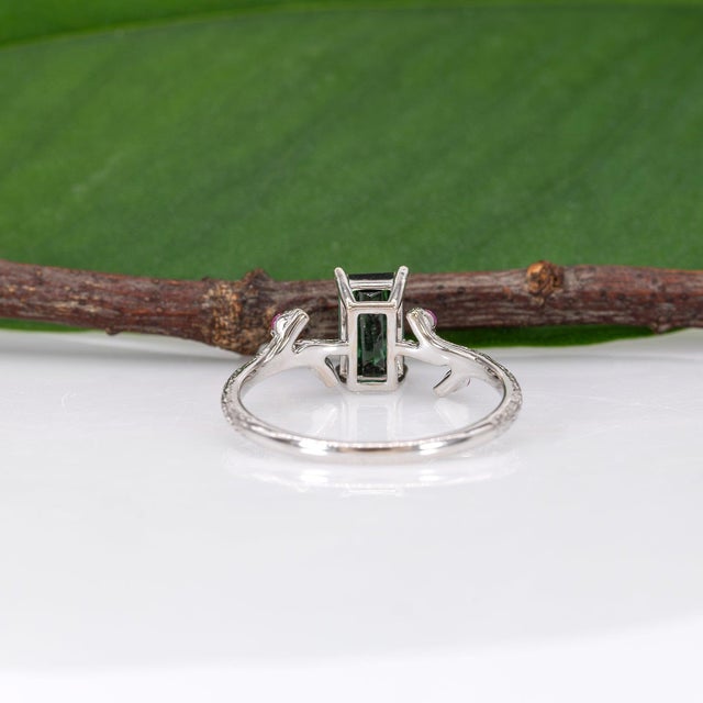 1.1Ct Indicolite Tourmaline Ring With Pink Sapphire Accents: Solid 14k Gold, Size 6.75 For Sale - Image 9 of 10