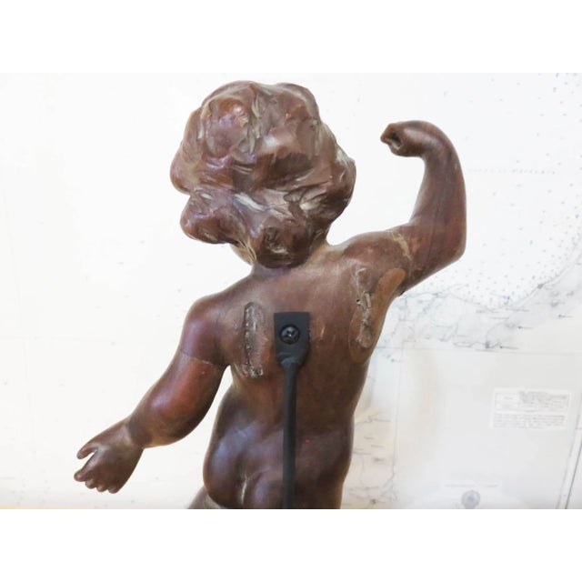 Spanish Antique Spanish Walnut Cherub on Custom Iron Stand For Sale - Image 3 of 5