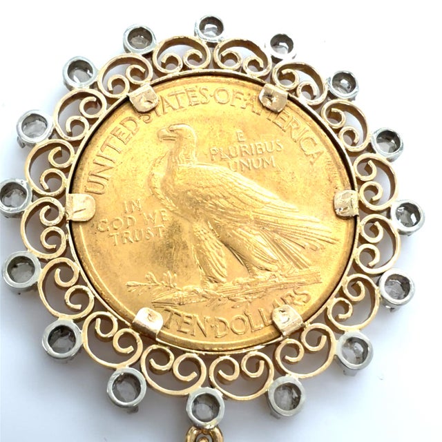 1960s Vintage, 1932 United States of America $10 Gold Coin and Diamond Pendant For Sale - Image 5 of 7