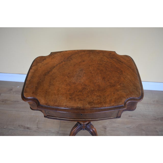 19th Century Victorian Burr Walnut Work Table For Sale - Image 3 of 7