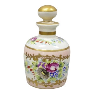 Antique French Victorian Hand Painted Porcelain Vanity Tonic Perfume Bottle For Sale