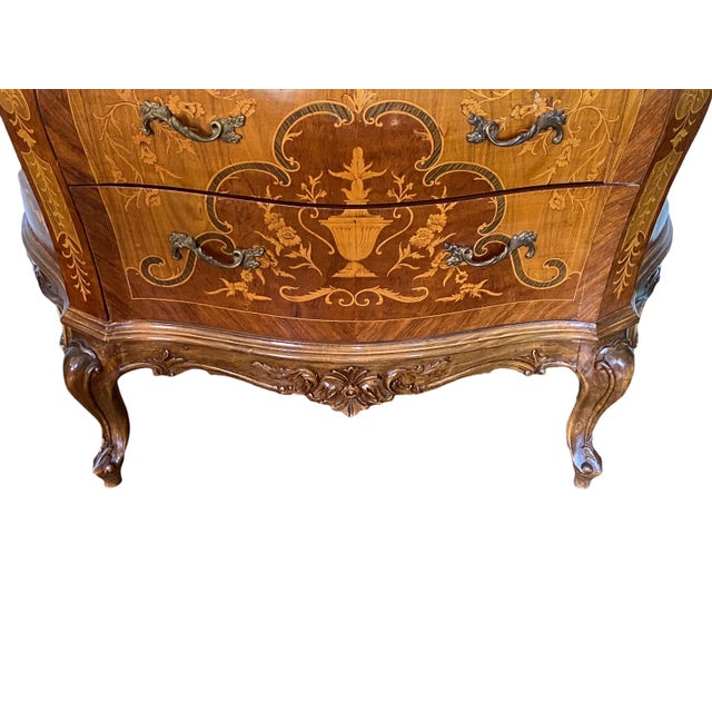 Brown Vintage Italian Style Inlay Bombe Commode For Sale - Image 8 of 11