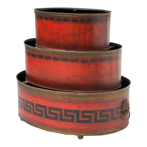 1940s Hand Painted French Tin Tole Stacked Planter Jardiniere