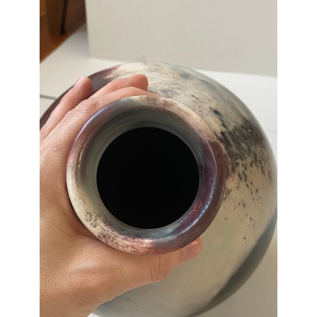 Ceramic Vintage Raku Style Vase Artist Signed For Sale - Image 7 of 11
