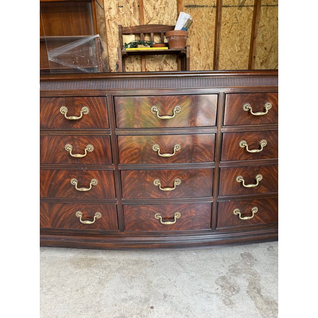 Coffee Mid 20th Century Drexel Heritage Flame Mahogany Serpentine Dresser With 12 Drawers For Sale - Image 8 of 9