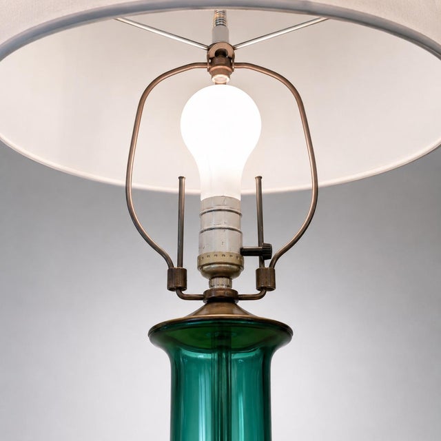 Glass Midcentury Modern Turquoise Glass Lamp For Sale - Image 7 of 8