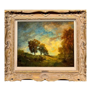 Robert Crannell Minor–Landscape at Sunset–19th Century American Tonalist Oil Painting For Sale