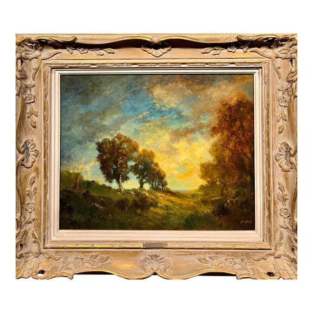 Robert Crannell Minor–Landscape at Sunset–19th Century American Tonalist Oil Painting For Sale