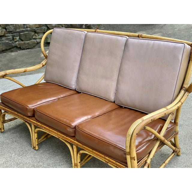 Vintage Hollywood Regency Boho Rattan Sculpted Settee Loveseat Sofa For Sale - Image 4 of 12