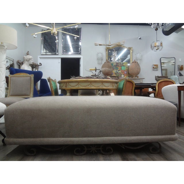 Art Deco 1940s French Art Deco Wrought Iron Bench Attributed to Gilbert Poillerat For Sale - Image 3 of 13