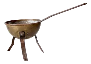 Antique Footed Copper Bowl With Iron Handle