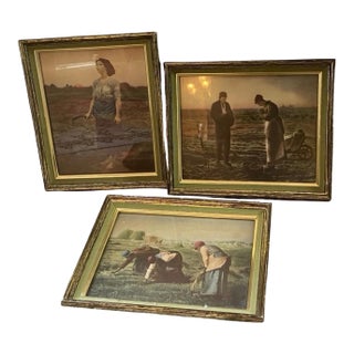 Framed French Pastoral Art Prints by Millet & Breton – Set of 3 Vintage For Sale
