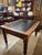 English Oak top desk with leather inlay bottom appears to be Pine
