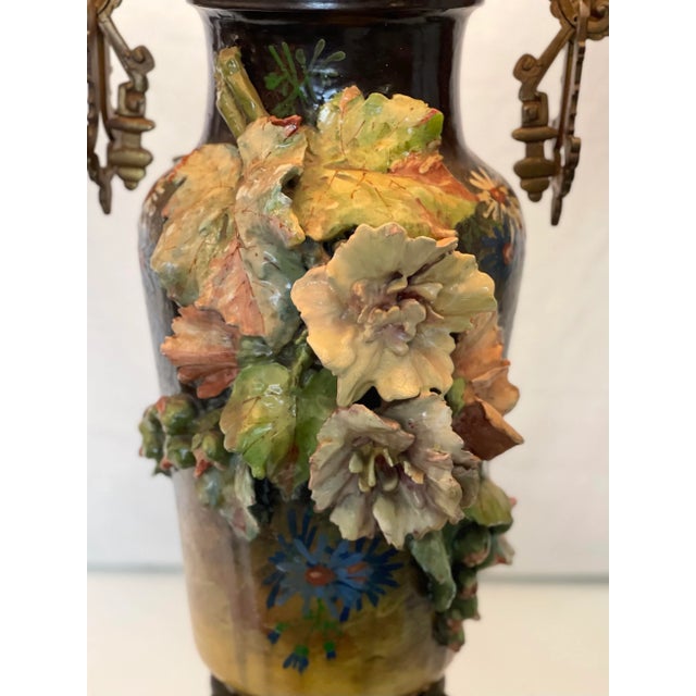 French 19th C. Over-Scale Lamp W/3-Dimensional Floral Details & Orientalist Bronze Mounts For Sale - Image 3 of 13
