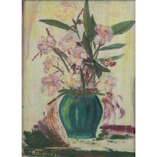 Oil on cardboard realized by sirio pellegrini in 1964. Hand signed and dated. Includes a wooden frame realized by the...