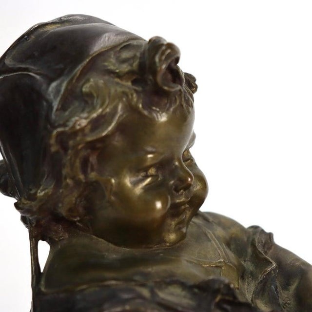 Metal Antique Juan Clara 1st Edition Bronze Figure “Toddler With Cat” Signed C1900 For Sale - Image 7 of 10