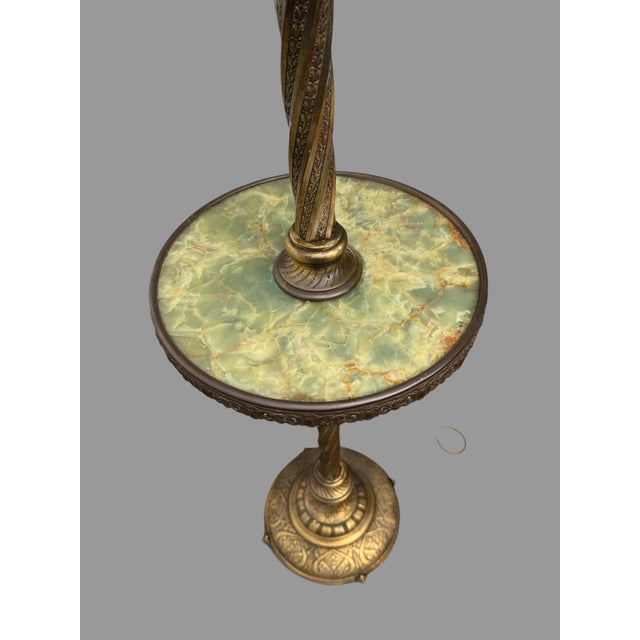 Victorian Antique Victorian Cast Metal Floor Lamp With Round Onyx or Marble Shelf For Sale - Image 3 of 9