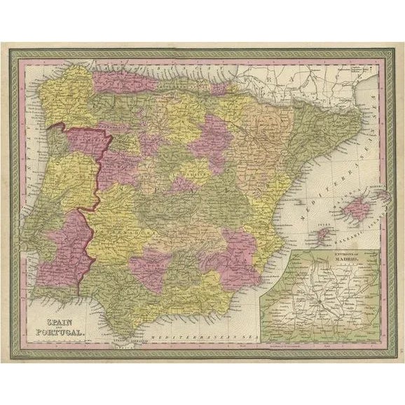Mid 19th Century Map of Spain and Portugal with Inset of Madrid, 1846 For Sale - Image 5 of 5