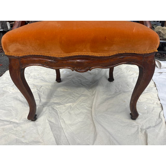 Pair of 18th Century Italian Walnut Upholstered Arm Chairs For Sale - Image 10 of 11