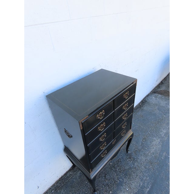 Black Drexel Painted Black Silver Jewelry Chest Lingerie Cabinet Queen Anne Legs 6330 For Sale - Image 8 of 17