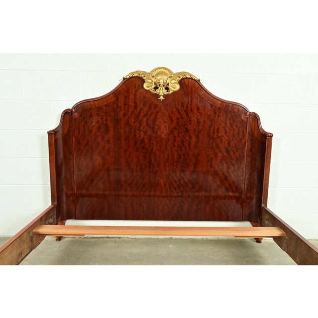 Paul Sormani Style Antique French Provincial Louis XV Burled Mahogany and Gold Gilt Queen Size Bed For Sale In South Bend - Image 6 of 13