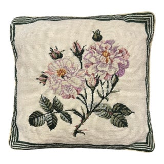 Vintage Floral Needlepoint Petite Point Pillow For Sale