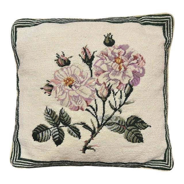 Vintage Floral Needlepoint Petite Point Pillow For Sale