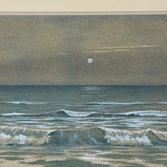Postmodern Vintage Post-Impressionist Nocturne Coastal Seascape, Signed (c.1980, Watercolor on Paper) For Sale - Image 3 of 6