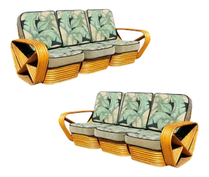 Restored Vintage Paul Frankl Style Six-Strand Square Pretzel 3-Seater Sofa - a Pair