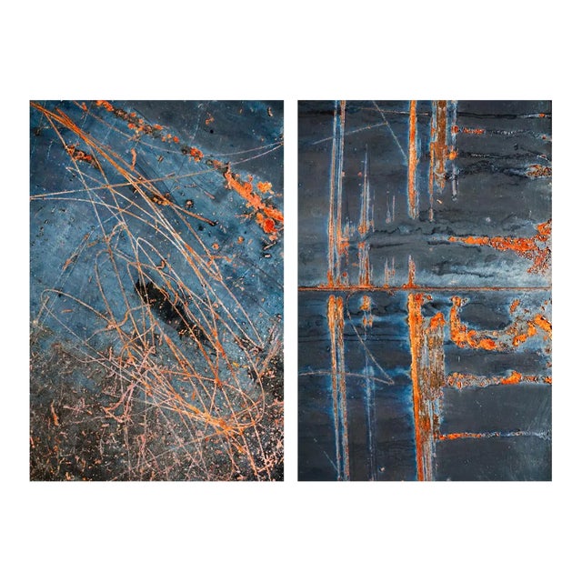 Contemporary Industrial Art Prints, Pair of Abstract Fine Art Photography Prints, Set of Two 30 X 45" Rust Artworks For Sale