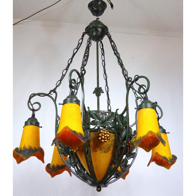 French Wrought Iron Glass Chandelier, 1990s For Sale - Image 13 of 15